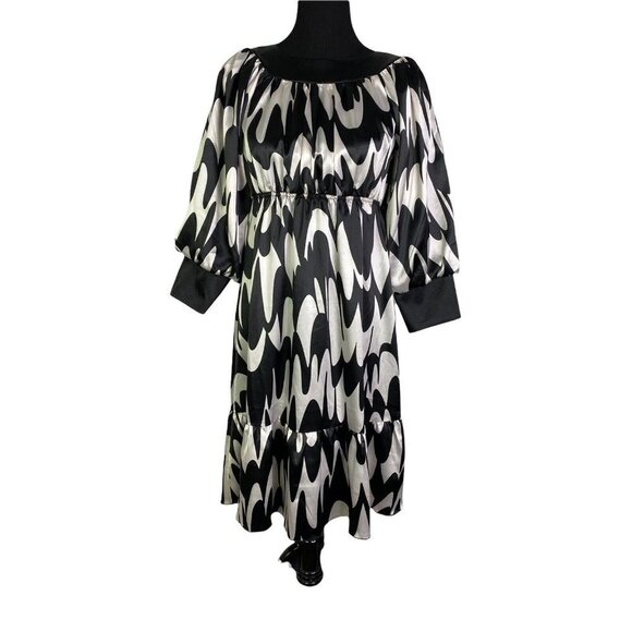 Matty M Womens Black‎ White Long Sleeve Cinched Waist A Line Dress Size Medium - Picture 1 of 10